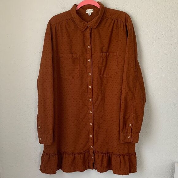 Wonderly Terracotta Cotton Long Sleeve Button-Up Dress Size XXL - Picture 1 of 7